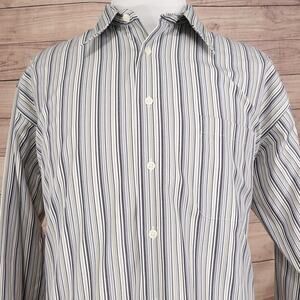 Pronto Uomo Shirt Mens 2XL Blue Stripe Non Iron 100% Cotton Dress Long Sleeve‎